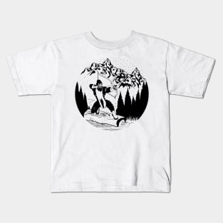 Bigfoot Bow Hunting Silhouette Mountains Gifts Kids T-Shirt